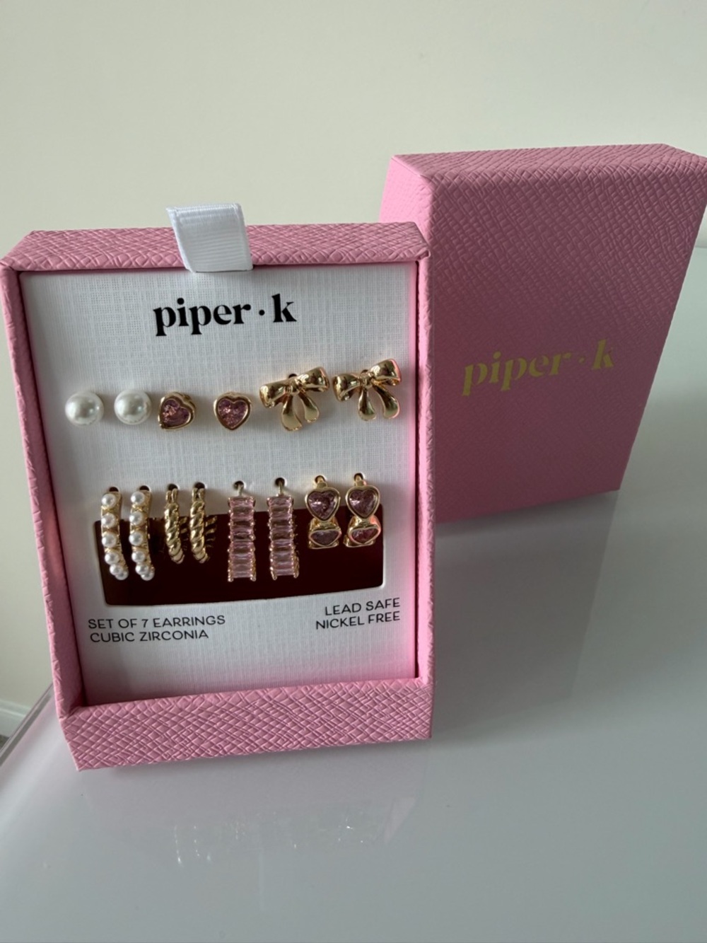 Piper K Pink cubic zirconia pearl Gold stud and hoop Earring Set